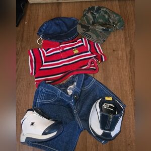 Y2k‎ Build A Bear Red Stripe Polo Shirt Jean Shorts Hats Boy Teddy Sketchers Vtg
